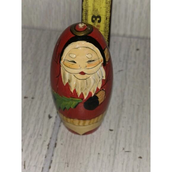 Vtg Handpainted Wooden Sata Claus Christmas Ornament Russian Nesting Doll 3" - Picture 6 of 6